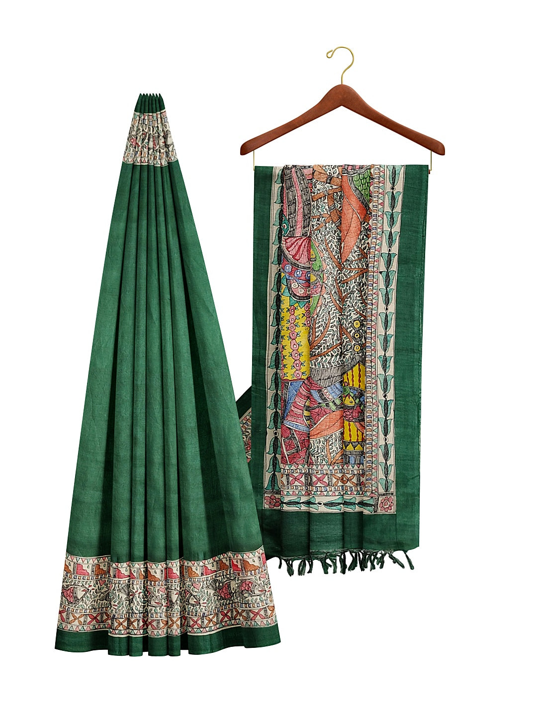 Hand-Painted Madhubani: Ram & Sita Ji at Valmiki Ashram – A Divine Tale on Tussar Munga Silk